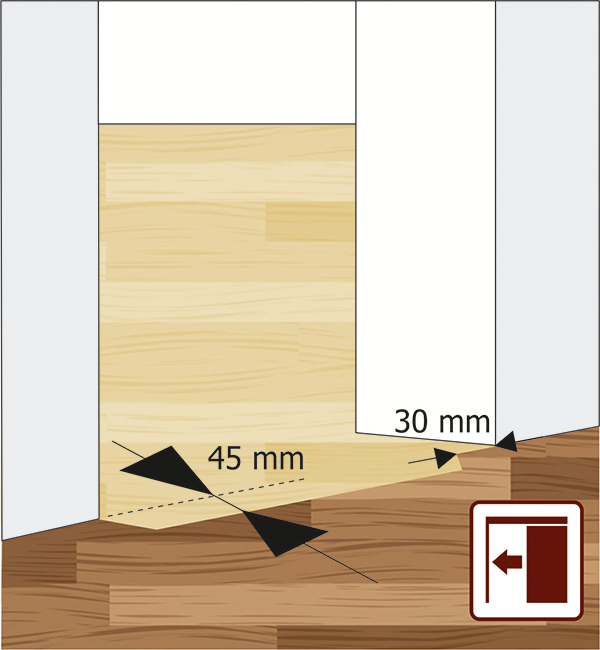 Správné napojení podlah pro posuvné dveře na zeď s dorazovým hranolem