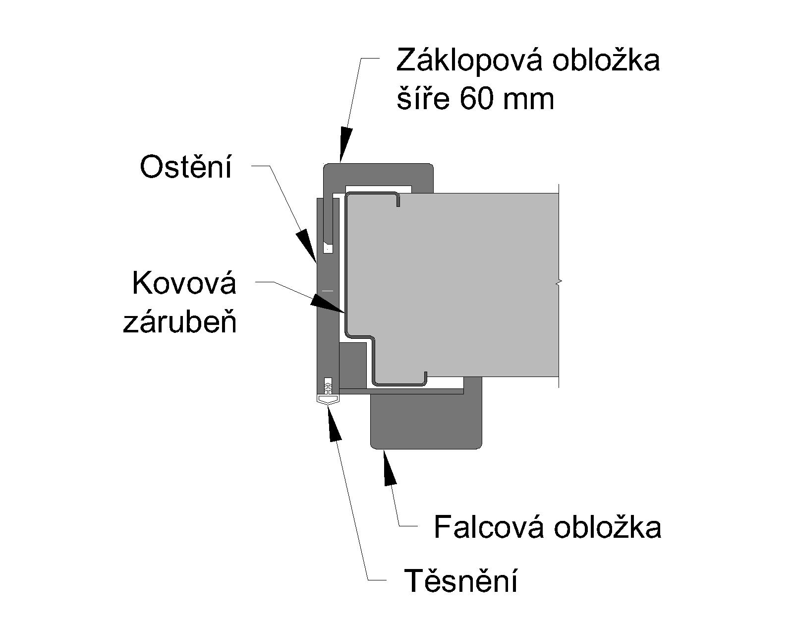 Technický výkres obkladu kovových zárubní s límcem 60 cm