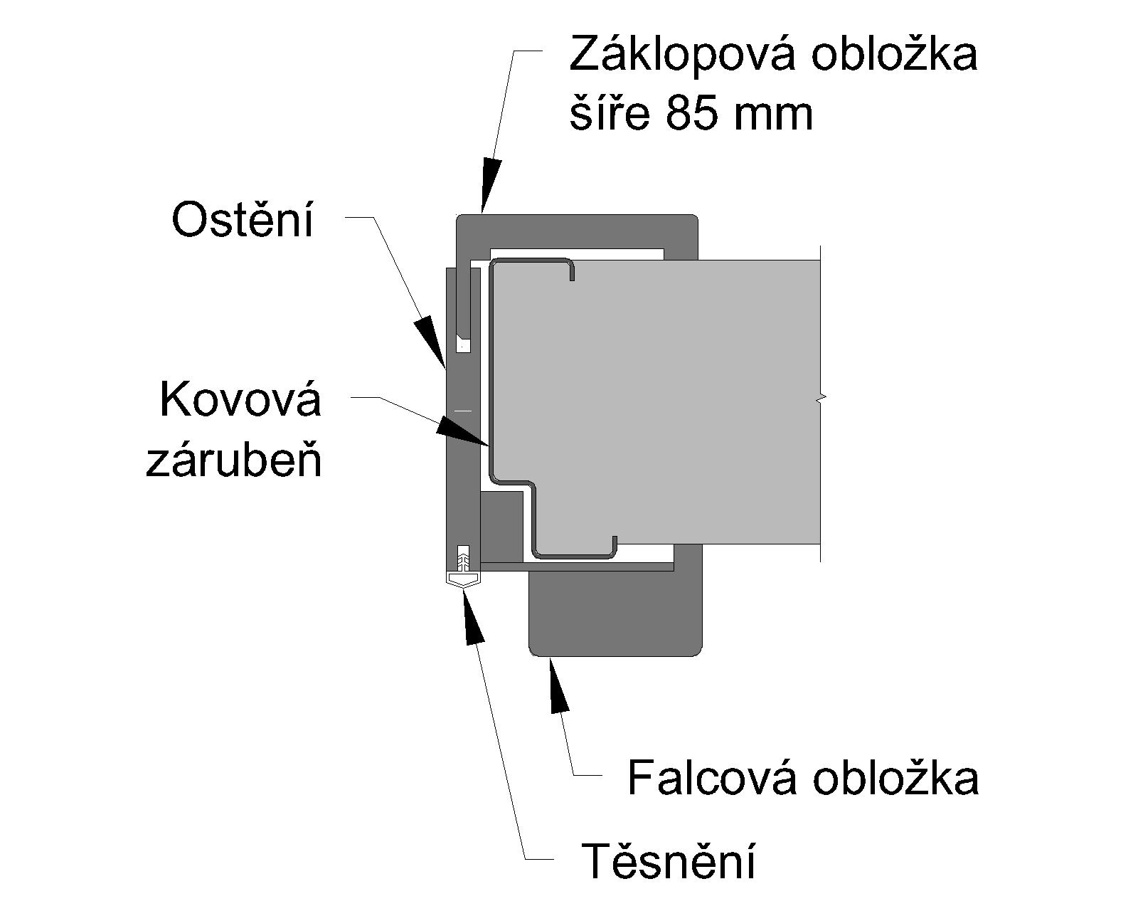 Technický výkres obkladu kovových zárubní s límcem 85 mm pro paneláková futra