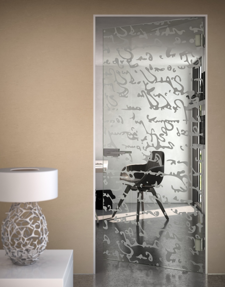 Celoskleněné dveře s pískovaným sklem a výrazným vzorem